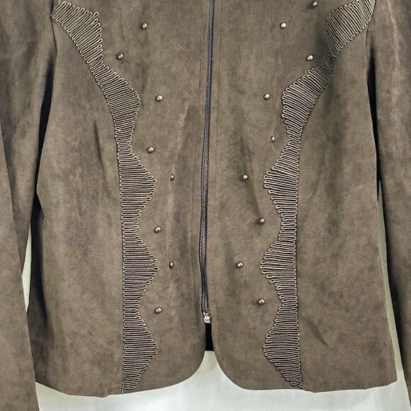 Karin Stevens Vintage 1990's? Blazer Jacket Army Green Zip Up Size 8 - Picture 3 of 10